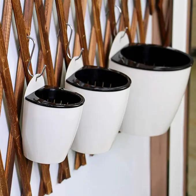 3 Packs 7.3" Plastic Self Watering Pots Wall Hanging Planters Wall Mounted Wicking Flower Pots for Indoor and Outdoor African Violet, Ocean Spider Plant, Orchid, White by GreenHaven Gardens