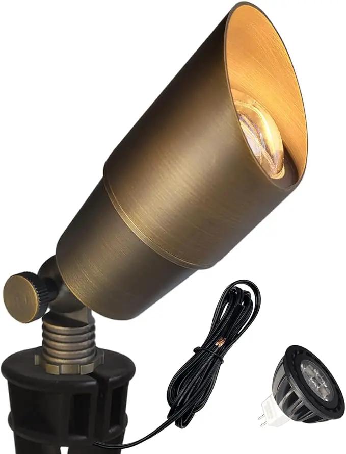 COLOER Die-cast Brass Low Voltage Spotlight 1-Pack with 5W Aluminum Housing MR16 LED Bulb 2700K 450LM CRI85+,12V AC/DC Outdoor Landscape Lighting, Directional Garden Patio Spot Up Light(101B) by GreenHaven Gardens
