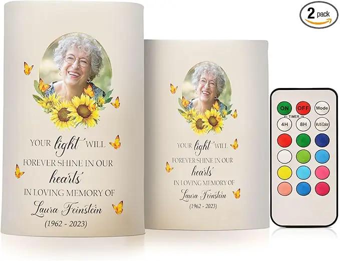 Vdsrup Flameless Candles Set of 2 Memorial Custom LED Candles with Timer Battery Operated Sunflower Candle Lights Flickering with Remote for Home Bedroom Decor by GreenHaven Gardens