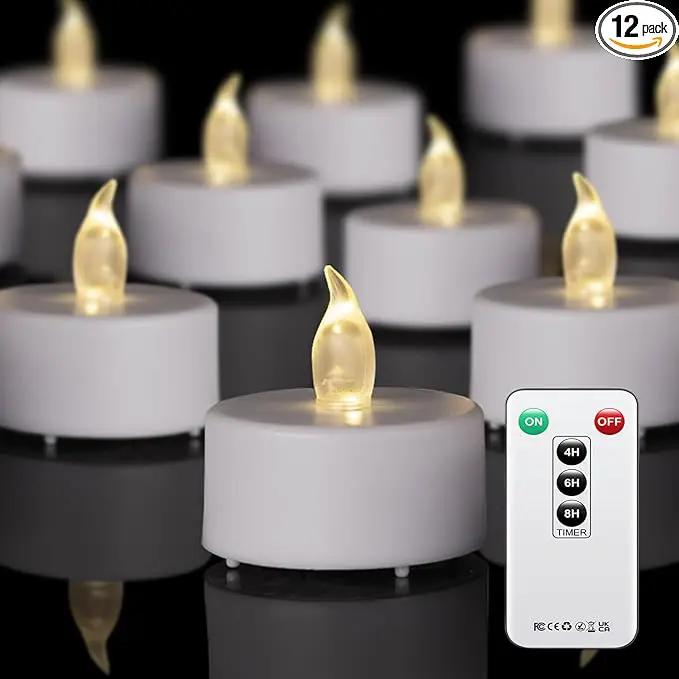 Tea Light Remote Control Candle,Flickering Flameless LED Candle,Long Lasting 400+Hours,Battery Operated with Timer for Home Decoration Seasonal &Festival Celebration WarmWhite (12pcs) by GreenHaven Gardens