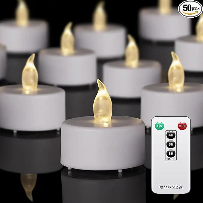 LED Tea Light Remote Control Candle,50pack Flickering Flameless LED Candle,Long Lasting 400+Hours,Battery Operated with Timer for Home Decoration Seasonal &Festival Celebration WarmWhite by GreenHaven Gardens