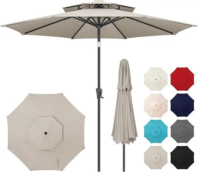 9" Outdoor Patio Umbrella - Double Top Table Umbrella Waterprool UV Protection, Sombrillas de Patio with Push Button Tilt&Crank, Sun Umbrella for Pool, Porch, Garden, Backyard(Taupe) by GreenHaven Gardens