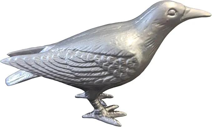 NACH Cast Iron Crow Statue, Head Up Raven, Large Garden Statues, Crow Garden Sculpture, Bird Figurines Home Decor, Raven Decor, Antique Metal Bird Statue, 4.5 x 11 x 3.5 inches, JS-90-7118AM by GreenHaven Gardens