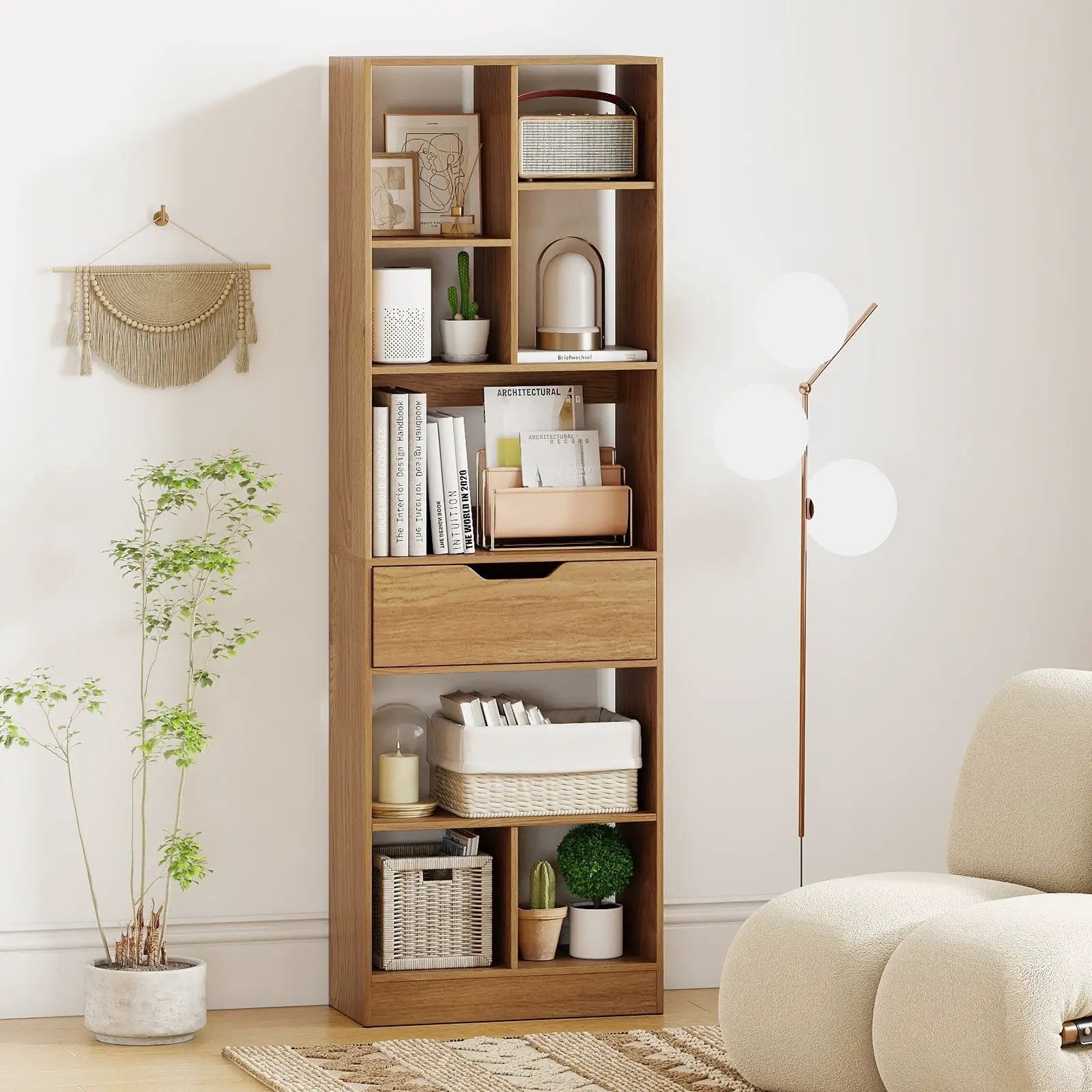 61inch Tall Freestanding Bookcase with Drawer 8-Cube Storage Organizer by DirectDeals