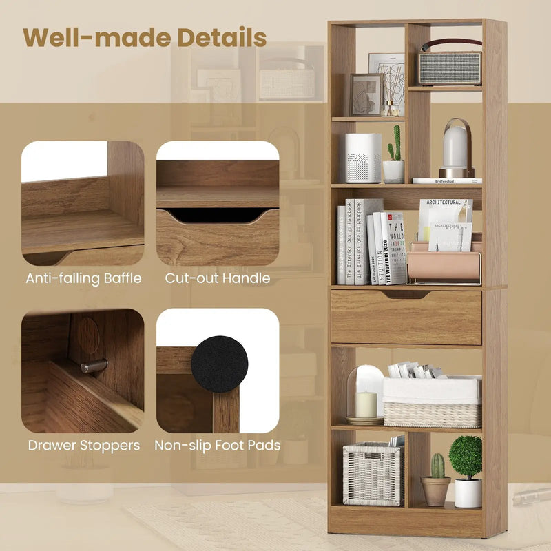 61inch Tall Freestanding Bookcase with Drawer 8-Cube Storage Organizer by DirectDeals