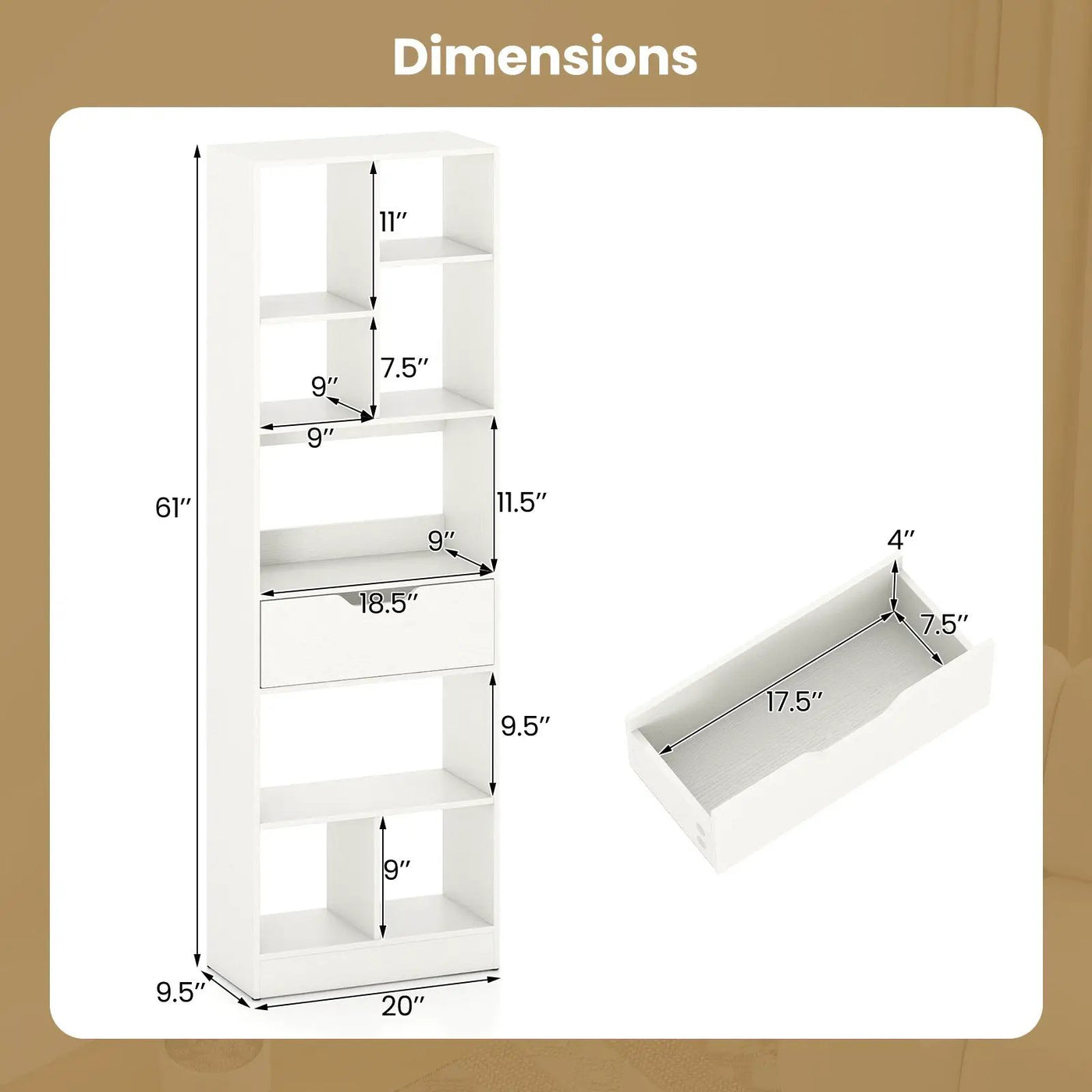 61inch Tall Freestanding Bookcase with Drawer 8-Cube Storage Organizer by DirectDeals