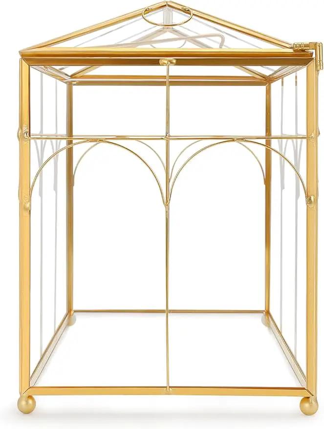 Handmade Glass Planter Terrarium with Lid, Indoor Tabletop Centerpiece Display Box Modern Decor DIY Gift Plant Terrarium Container for Succulent Cacti Air Plants Flower (Gold) by GreenHaven Gardens