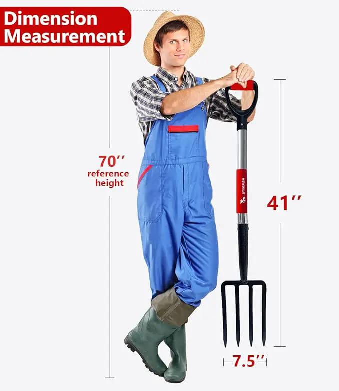 Digging Spading Fork Forged Steel with D Grip Handle 41” Premium 4-Tine Spading Digging Fork Sturdy Metal D-Grip Multi-Purpose Virtually Unbreakable Gardening Tool by GreenHaven Gardens