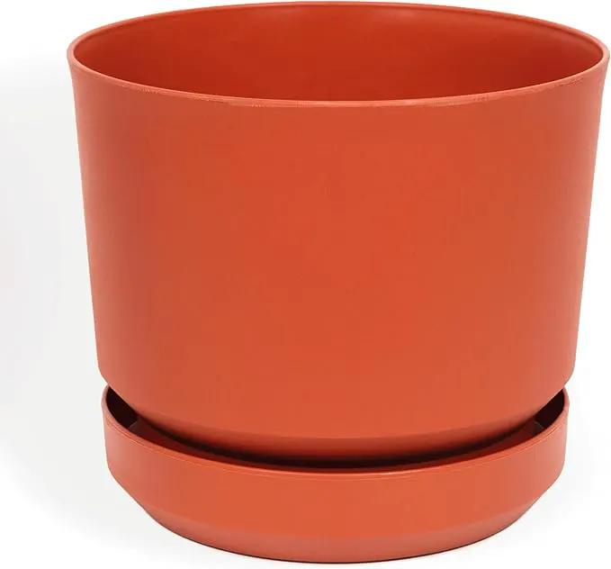 Elly Décor 12 inch Plastic Cylinder Planter Pot with Self-Watering Saucer and Drainage Hole,Lightweight & Extremely Durable, 12"x 12", Terracotta by GreenHaven Gardens