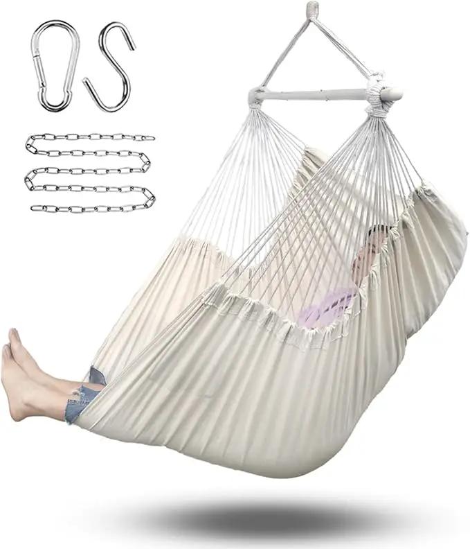 ADVOKAIR Hammock Chair Hanging Chair Rope Swing XXL - Max 500lbs, 70in Large Hammock Swing Chair -Portable Steel Spreader Bar with Anti-Slip Rings-Roomy & Strong by GreenHaven Gardens