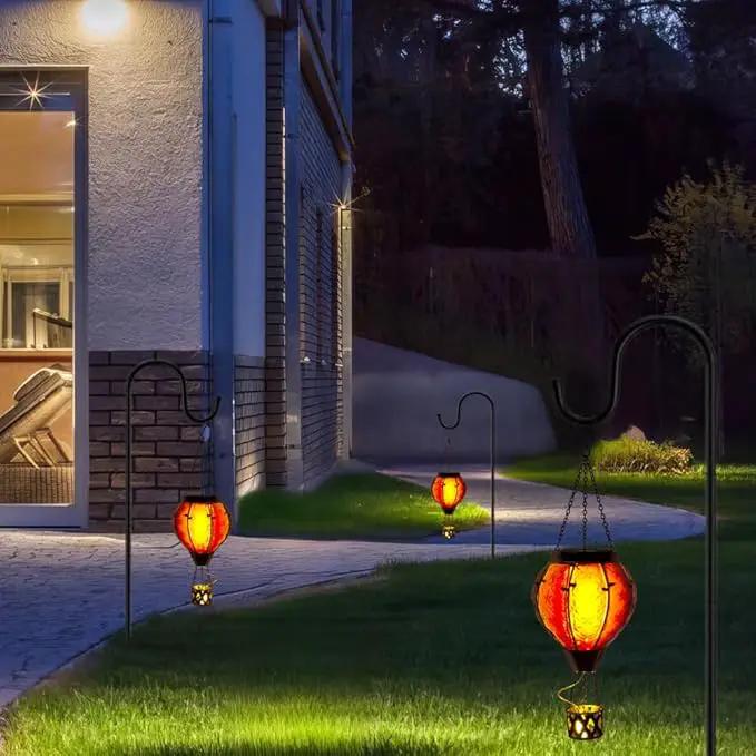 Hot Air Balloon Solar Lantern with Flame Flickering Light LED Glass Hanging Solar Lanterns Outdoor Waterproof Garden Light for Patio Tree Porch Yard Decor Mother’s Day Gift for Women Mom by GreenHaven Gardens
