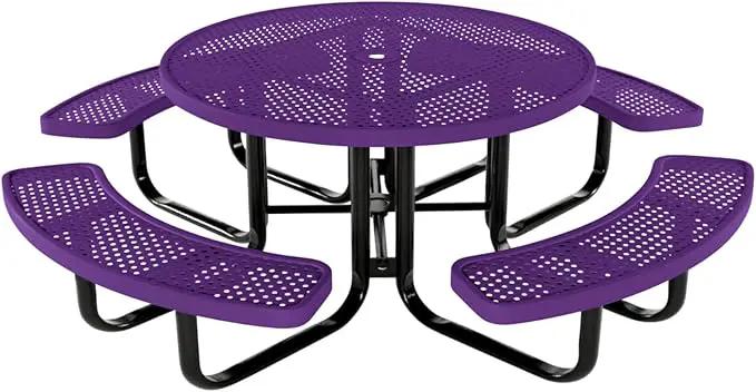 Heavy-Duty Portable Outdoor Kids Table with Umbrella Hole, Punched Steel Kids Picnic Table, Commercial-Grade, Made in America (46 in, Round, Childrens, Textured Purple) by GreenHaven Gardens
