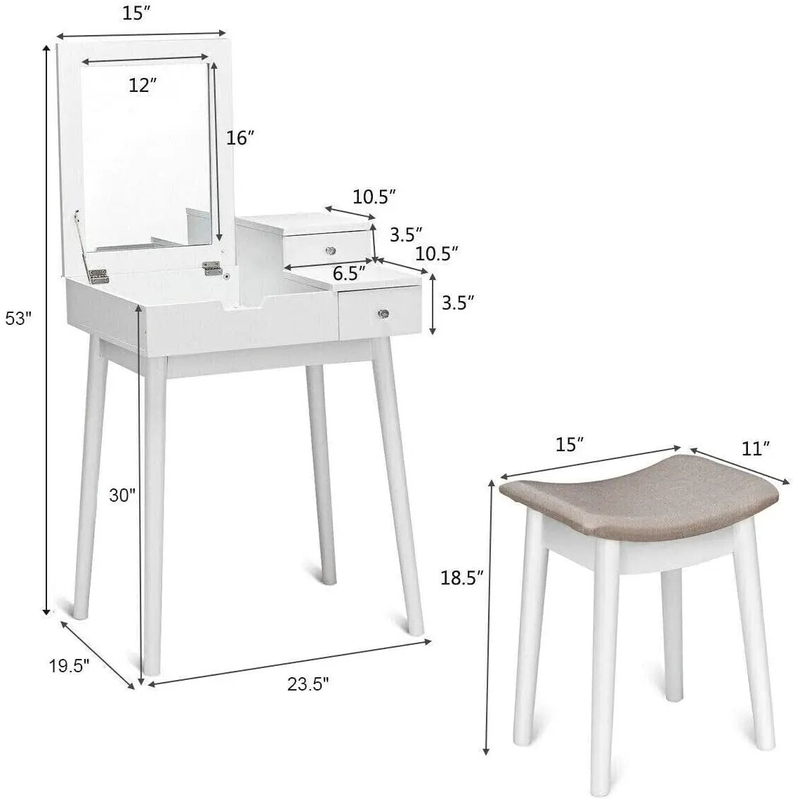 Vanity Dressing Table Set Flip Mirror Desk Furniture Stool by DirectDeals