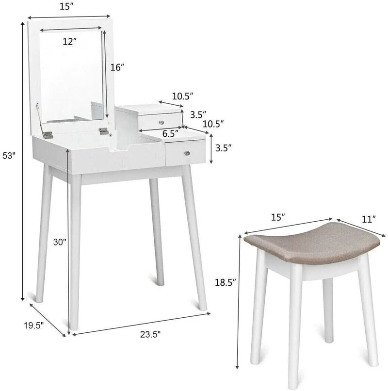Vanity Dressing Table Set Flip Mirror Desk Furniture Stool by DirectDeals