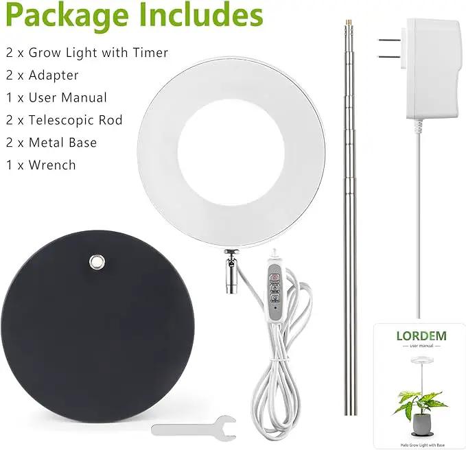LORDEM Grow Light, LED Plant Light for Indoor Plants Growing, Full Spectrum Desk Growth Lamp with Automatic Timer for 4H/8H/12H, 4 Dimmable Levels, Height Adjustable 9.8"-30.6", Pack of 2 by GreenHaven Gardens