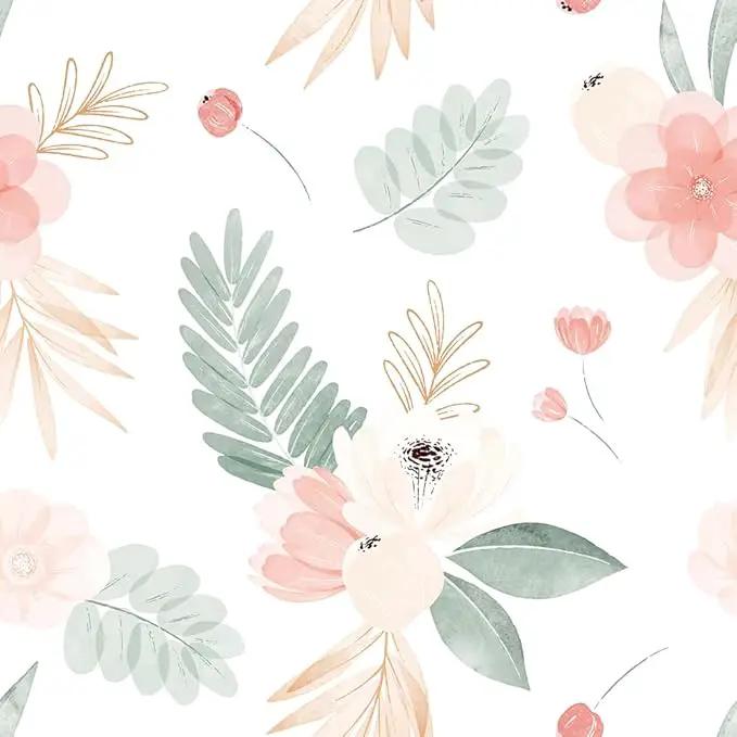 Neutral Green Leaves Pink Poppy Floral Peel and Stick Wallpaper Self Adhesive Removable Easy Peel Off Stick on Wall Paper for Bedroom Cabinet Renter by GreenHaven Gardens
