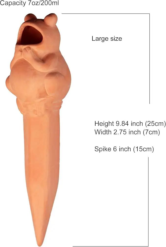 Terracotta Plant Self Watering Spikes - Set of 3 Terracotta Self Watering Bulbs, Self Watering Stakes, Self Watering Globes for Pot Plants (Frogs Plain, Large) by GreenHaven Gardens
