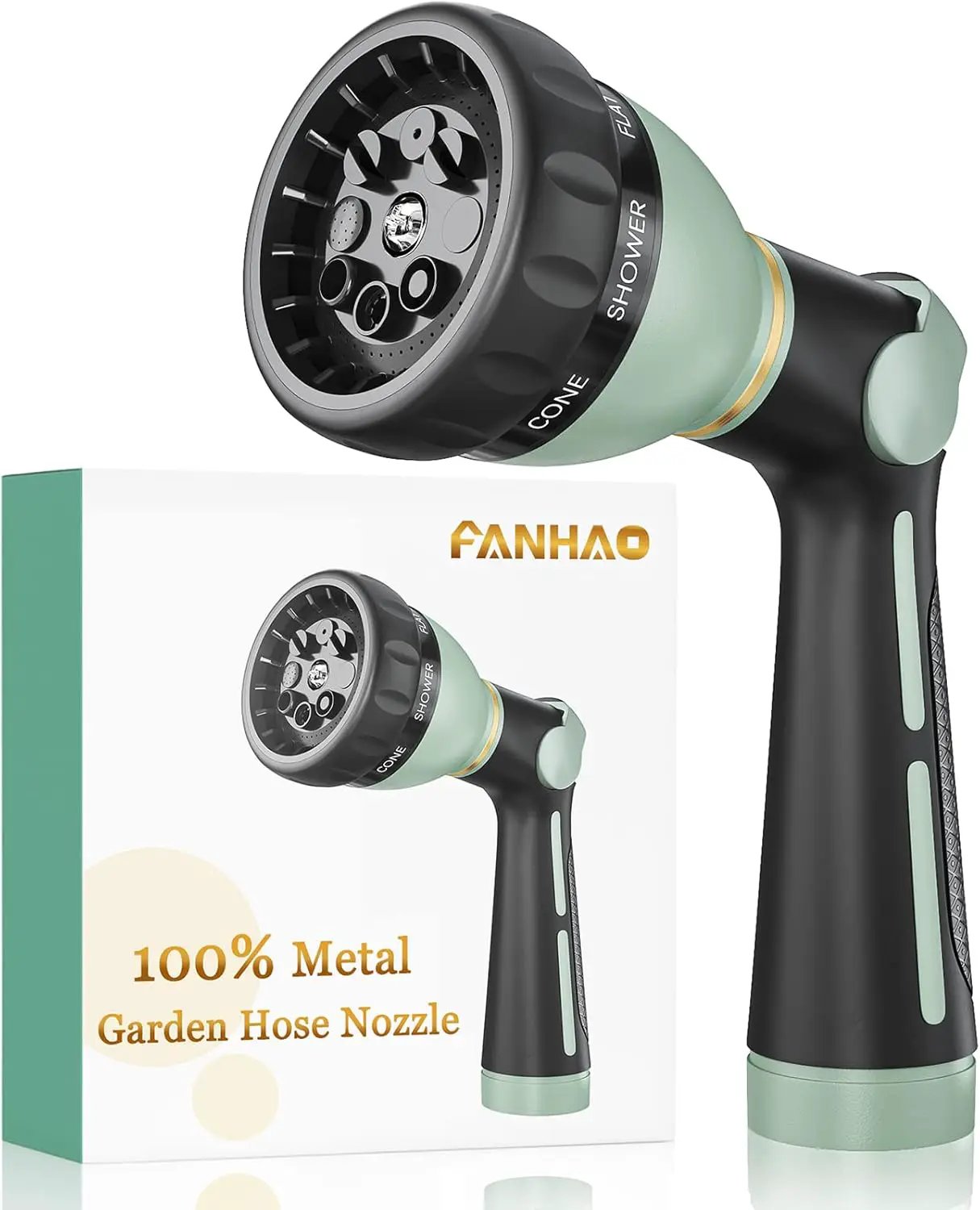 FANHAO Garden Hose Nozzle Heavy Duty, 100% Metal Water Hose Nozzle Sprayer with 8 Spray Patterns, High Pressure Sprayer Nozzle with Thumb Control, On Off Valve for Garden Watering, Car & Pet Washing by GreenHaven Gardens