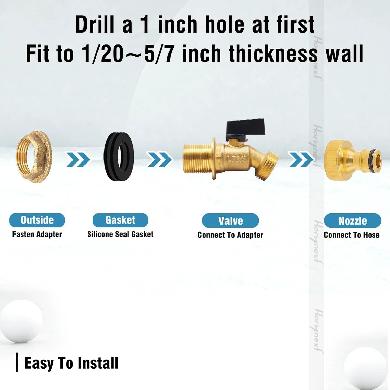 spigot for rain barrel parts kit, brass water barrel spigots accessories for 55 gallon bucket, garden hose connector adapter bulkhead fitting, 1-1/4 inch O.D. thread 5/8 inch barb O.D. by GreenHaven Gardens