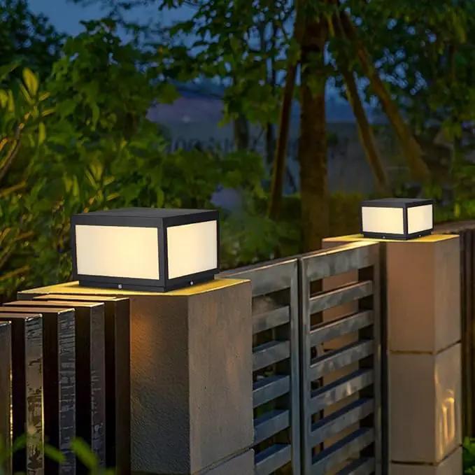 Pillar Lamp Post Light, Tempered Glass Shade，Fence Deck Cap Light Lantern Column Lamp for Flat Surface Patio Garden Decoration with IP55 Waterproof E26 LED Bulb (Electric Powered) by GreenHaven Gardens