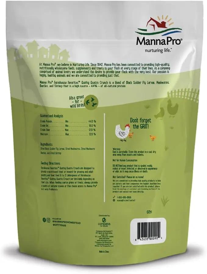 Manna Pro Farmhouse Favorites Quirky Quatro Crunch – 100% Natural Protein Treat for Mixed Flocks – Blend of Black Solider Fly Larvae, Mealworms, Beetles & Shrimp – 2lb by GreenHaven Gardens