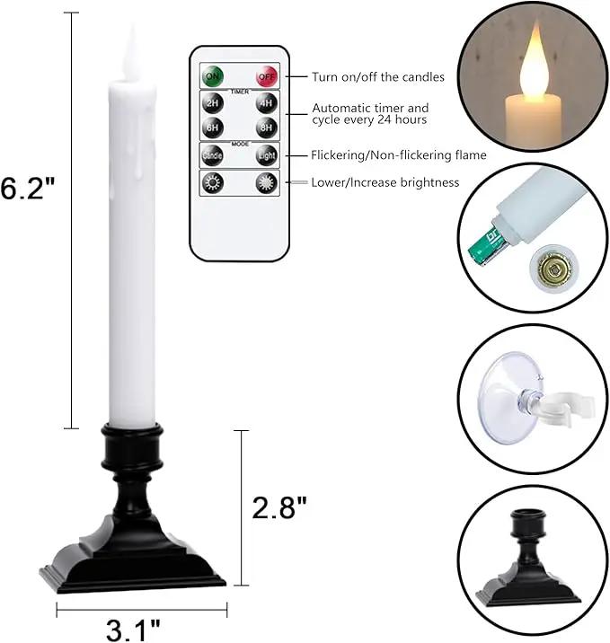 DRomance Flameless Window Candles with Remote Timer, 4 Pack White LED Flickering, Dripping Wax Effect, Suction Cups Included by GreenHaven Gardens