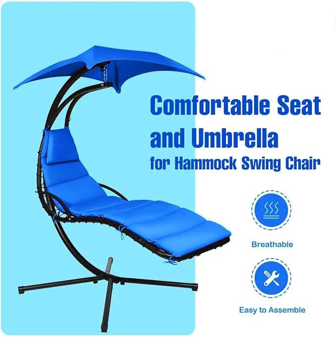 Weatherproof Replacement Cushion Pad and Umbrella for Hanging Lounge Chair Outdoor Chaise Hanging Hammock Chair - Long-Lasting, Fade-Resistant, Quick-Dry, Outdoor Lounge Replacement Set (Blue) by GreenHaven Gardens