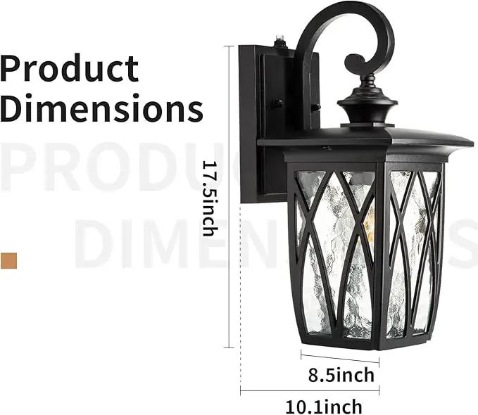 JYZ Dusk to Dawn Outdoor Wall Lantern, Craftsman Style Large Exterior Sconce Light with Water Ripple Glass, Traditional Porch Light Fixture Wall Mount Lamp for Front Porch Doorway Garage Patio Garden by GreenHaven Gardens