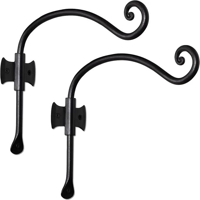 RTZEN Plant Hangers Outdoor or Indoor - Wrought Iron Metal Hanger Indoor Hook - Heavy Duty Wall Bracket Hooks for Hanging Plants Baskets Lanterns Wind Chimes - 2 Pack (Black Axe-Shape Hooks) by GreenHaven Gardens