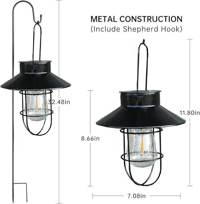 2 Pack Solar Lanterns ,Outdoor Waterproof Solar Lamp with Shepherd Hook, Metal Edison Bulb Lights Gifts for Gifts for Women/Mom Garden Outdoor Pathway Decor (Black) by GreenHaven Gardens