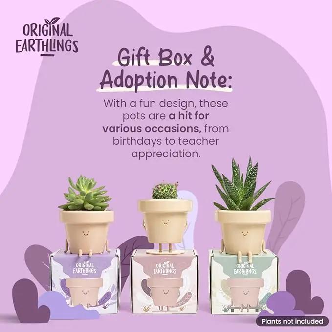 Original Earthlings Legs Out Pot - 3.5 Inch Cute Plant Pot - Plastic Funny Planter with Drainage - Unique Cactus Plant Lover Gift - Small Succulent Face Flower Pot - Cute Plant Gifts for Plant Lovers by GreenHaven Gardens