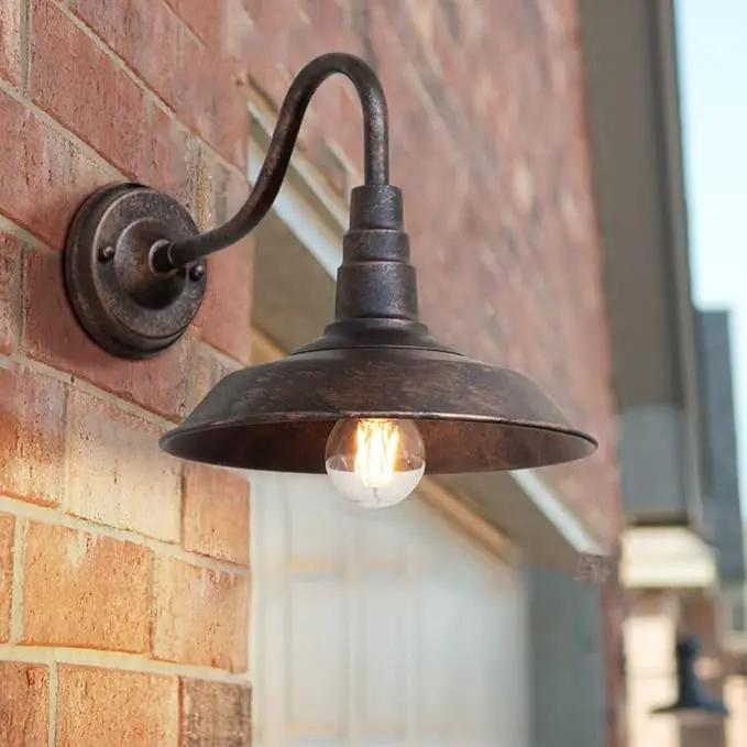 Outdoor Wall Light, 9.8" Iron Art Gooseneck Wall Lanterns, E26 Retro Barn Lights, Indoor and Outdoor Wall Mounted Lighting Waterproof Wall Sconce Light, for Porch, Garage by GreenHaven Gardens