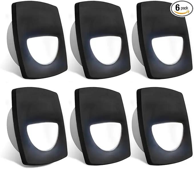 Dream lighting 12volt LED Black Recessed Companion Way Courtesy Light for Marine Ship Boat Cabin, RV Stair Step Light, Exterior Patio Garden Landscape Lighting –Square, Cool White, Pack of 6 by GreenHaven Gardens