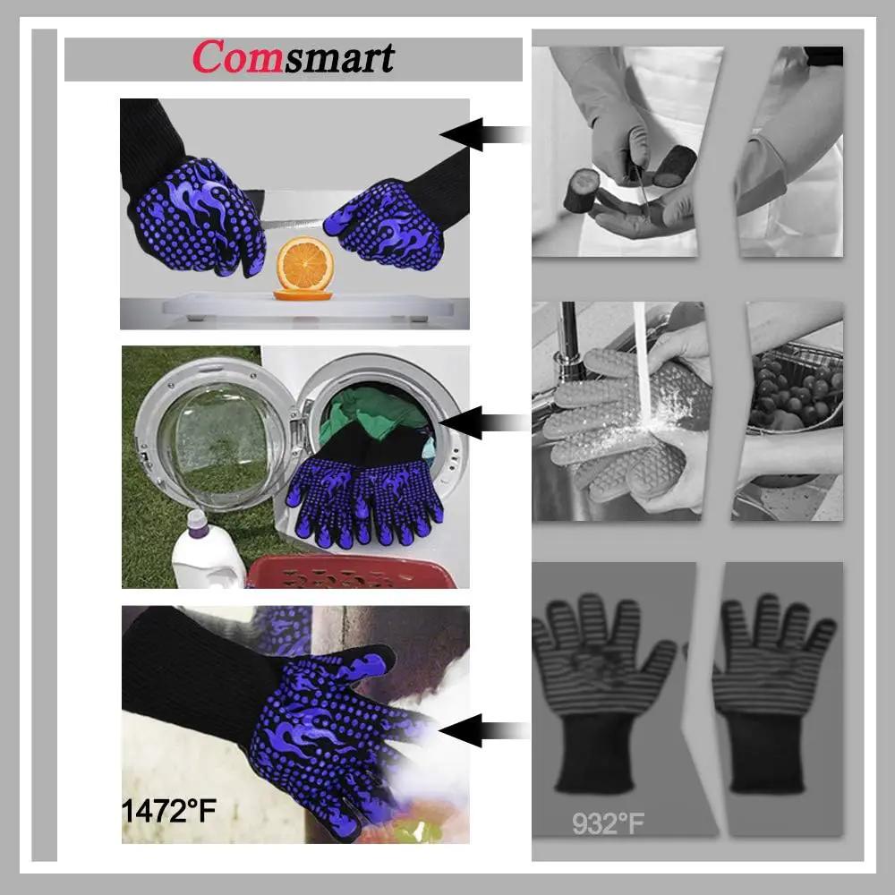 Comsmart BBQ Gloves, 1472F Heat Resistant Silicone Non-Slip Oven Mitts, Long Kitchen Gloves Perfect for Grilling, Cooking, Baking, Cutting, Blue by GreenHaven Gardens