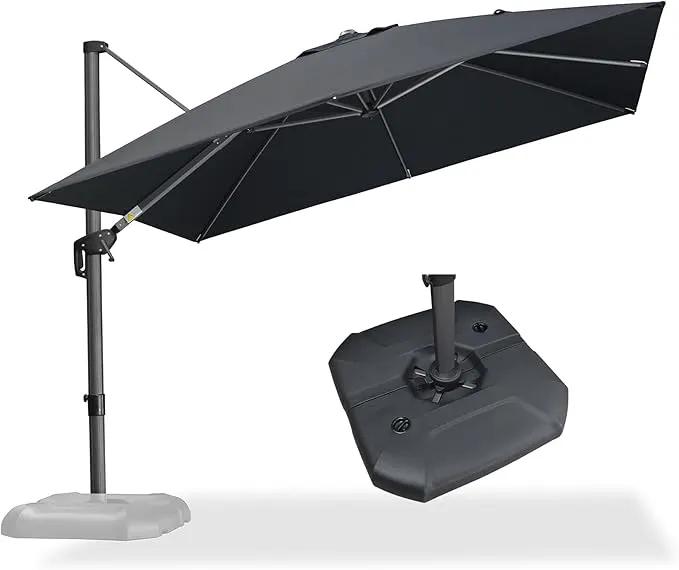 PURPLE LEAF 10 Feet Square Cantilever Umbrella Patio Umbrella with Base Outdoor Umbrella Aluminum Offset with 360-degree Rotation for Garden Deck Pool Patio Black by GreenHaven Gardens