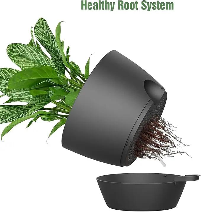 WOUSIWER 10 inch Self Watering Planters, 2 Pack Large Plastic Plant Pots with Deep Reservior and High Drainage Holes for Indoor Outdoor Plants and Flowers, Black by GreenHaven Gardens