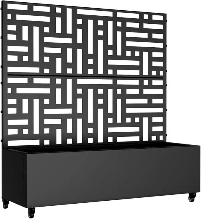 Casaphoria Metal Raised Garden Bed with Trellis and Wheels, 47"x47"x16" Planter Box for Climbing Plants, Vegetables & Vines, Features Drainage Holes and Privacy Screen (Black-Helen) by GreenHaven Gardens