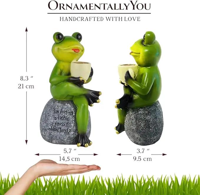 Spring & Summer-Themed Garden Statues – Adorable Outdoor Decor for Lawn, Patio & Porch (Coffee Drinking Frog Garden Statue with Funny Quote) by GreenHaven Gardens