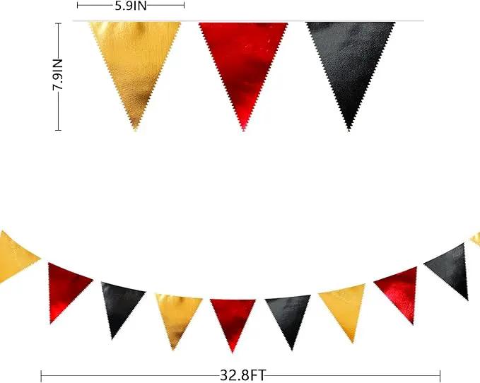 Red Black Gold Party Decorations Metallic Fabric Triangle Pennant Banner Flag Bunting Garland for Graduation Birthday Anniversary Pirate Poker Casino Las Vegas Christmas Holiday Party Supplies by GreenHaven Gardens