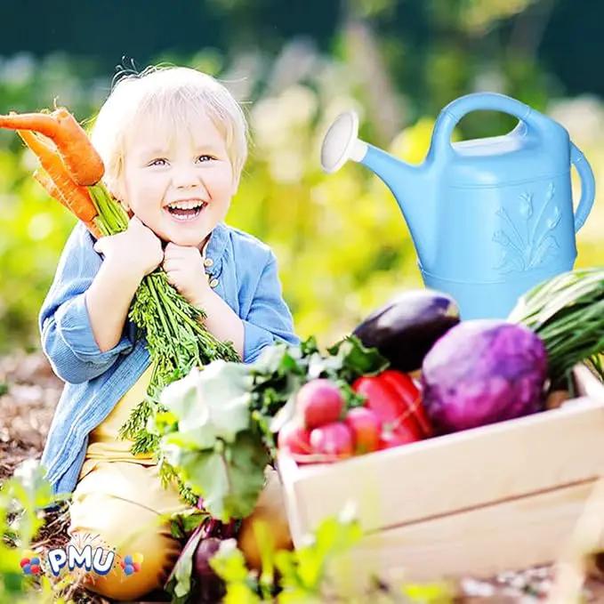 PMU 2 Gallon Watering Can - Garden Watering Can for Indoor & Outdoor Plants - Plastic Water Can with Detachable Sprinkler Head - Large Water Pot, Made in USA - Blue Pkg/6 by GreenHaven Gardens