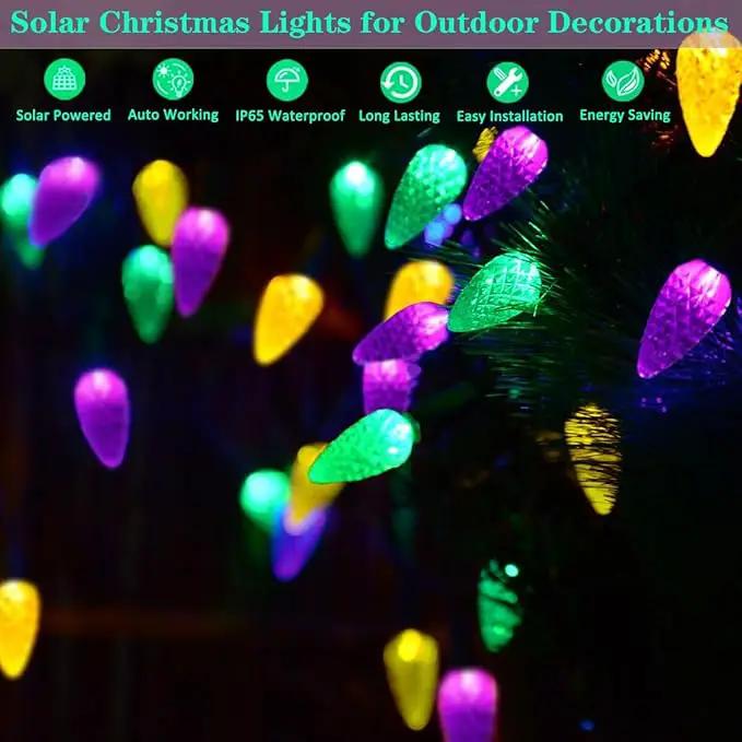 Solar Mardi Gras Lights - Yellow Green Purple Decor, 50 LEDs 8 Modes Waterproof Outdoor C6 Strawberry Garden for Camping, Holiday, Arbor, Fence, Balcony Decorations by GreenHaven Gardens