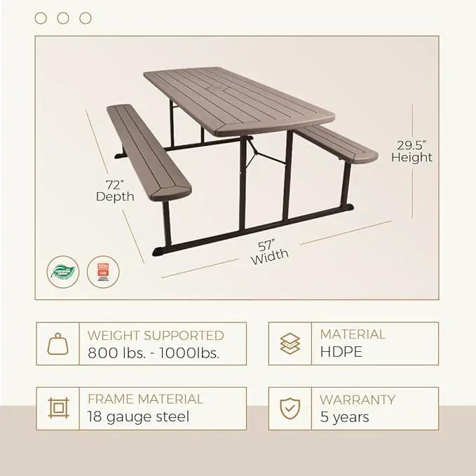 OEF Furnishings Heavy Duty Blow Molded Folding Picnic Table - Brown, Brown Frame by GreenHaven Gardens