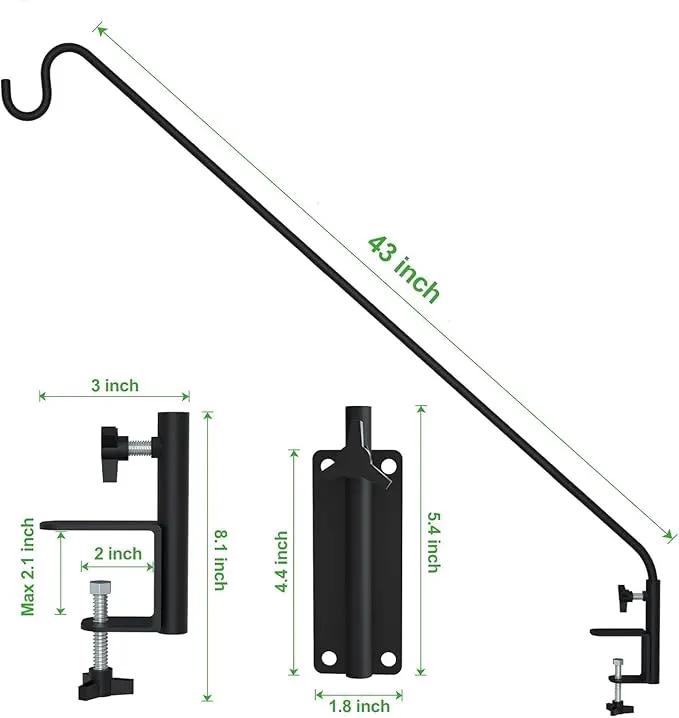ERYTLLY Heavy Duty Deck Hook Wall Mounted Hook, Extensible and Adjustable Deck Hook with 2" Non Slip Horizontal Clamp for Hanging Bird Feeder, Plants, Suet Baskets,Wind Chimes,Lanterns and More by GreenHaven Gardens