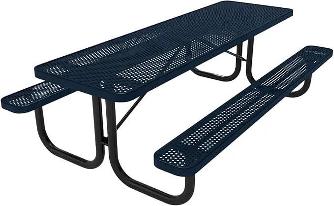 Coated Outdoor Furniture Heavy-Duty Portable Outdoor Picnic Table, Thermoplastic Coated Punched Steel Commercial-Grade Patio Dining Furniture Made in America (8ft Rectangular, Dark Blue) by GreenHaven Gardens