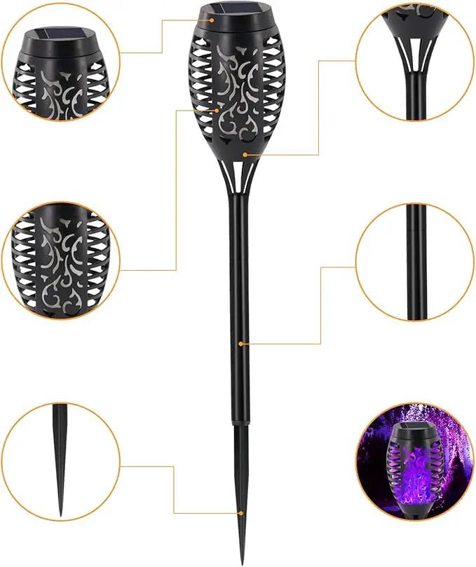 Halloween Decorations Outdoor, 12 Pack Purple Solar Lights Outdoor Waterproof 12 LED Mini Tiki Torch Lights with Flickering Flame for Outside Landscape Garden Pathway Dusk to Dawn Auto On/Off by GreenHaven Gardens