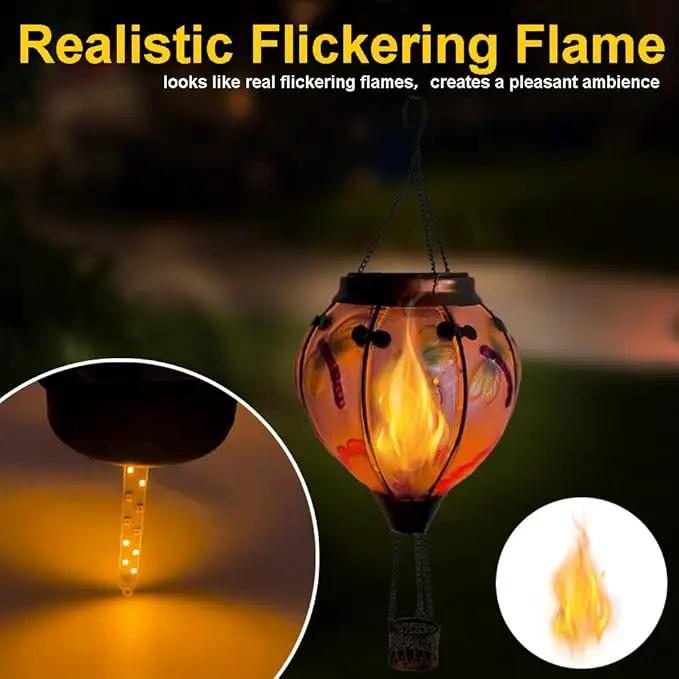 2PC Hot Air Balloon Solar Lantern with 2PC Shepherd Hook, Flickering Flame Hanging Solar Lanterns Outdoor Lights Waterproof Lanterns Decorative Garden Patio Yard Party Decor (Dragonfly) by GreenHaven Gardens