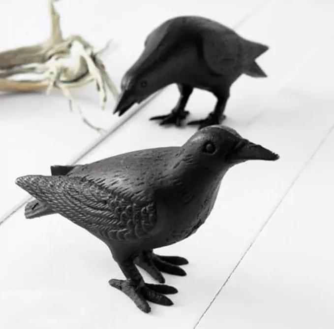 NACH Crow Decor, 4.5 x 11 x 3.5 inch, Cast Iron Black Raven Statue, Raven Decor for Outside - Head Up Crow Statue by GreenHaven Gardens