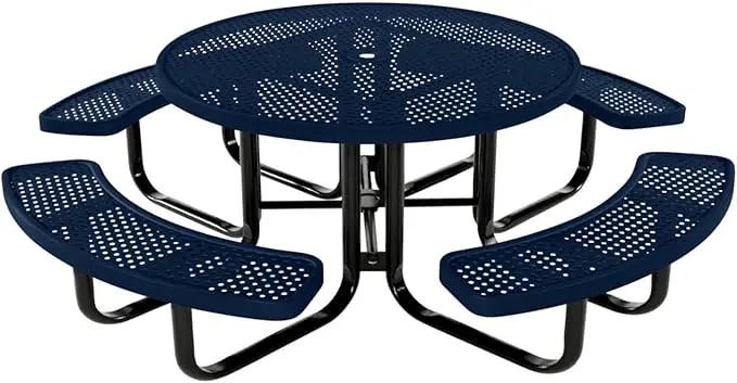 Coated Outdoor Furniture Heavy-Duty Portable Outdoor Kids Table with Umbrella Hole, Punched Steel Kids Picnic Table, Commercial-Grade, Made in America (46 In, Round, Childrens, Textured Dark Blue) by GreenHaven Gardens