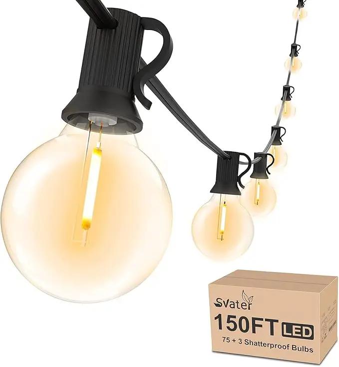 Svater Outdoor String Lights 150 FT, Patio Light with 78 Shatterproof LED Bulbs, Outside Plastic Hanging G40 Globe Lights for Cafe Market Bistro Backyard, Dimmable Warm White 2700K by GreenHaven Gardens