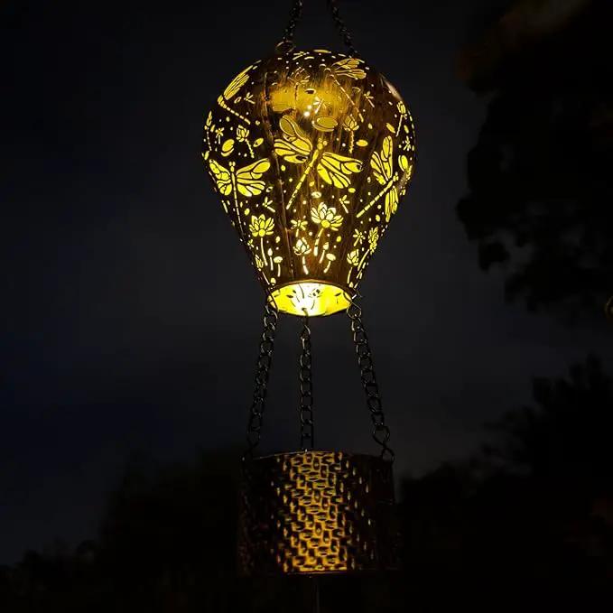 2-Pack Dragonfly Decor Hot Air Balloon Solar Lantern – Outside Decorative Hanging Light for Garden Yard Patio Porch Lawn and Pathway – Unique Housewarming, Birthday Gift for Women Mom Grandma by GreenHaven Gardens